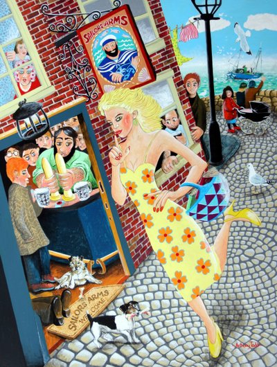 Gossamer Beynon de schooljuf die langs de Sailors Arms en haar vele bewonderaars loopt, 2005 door Tony Todd